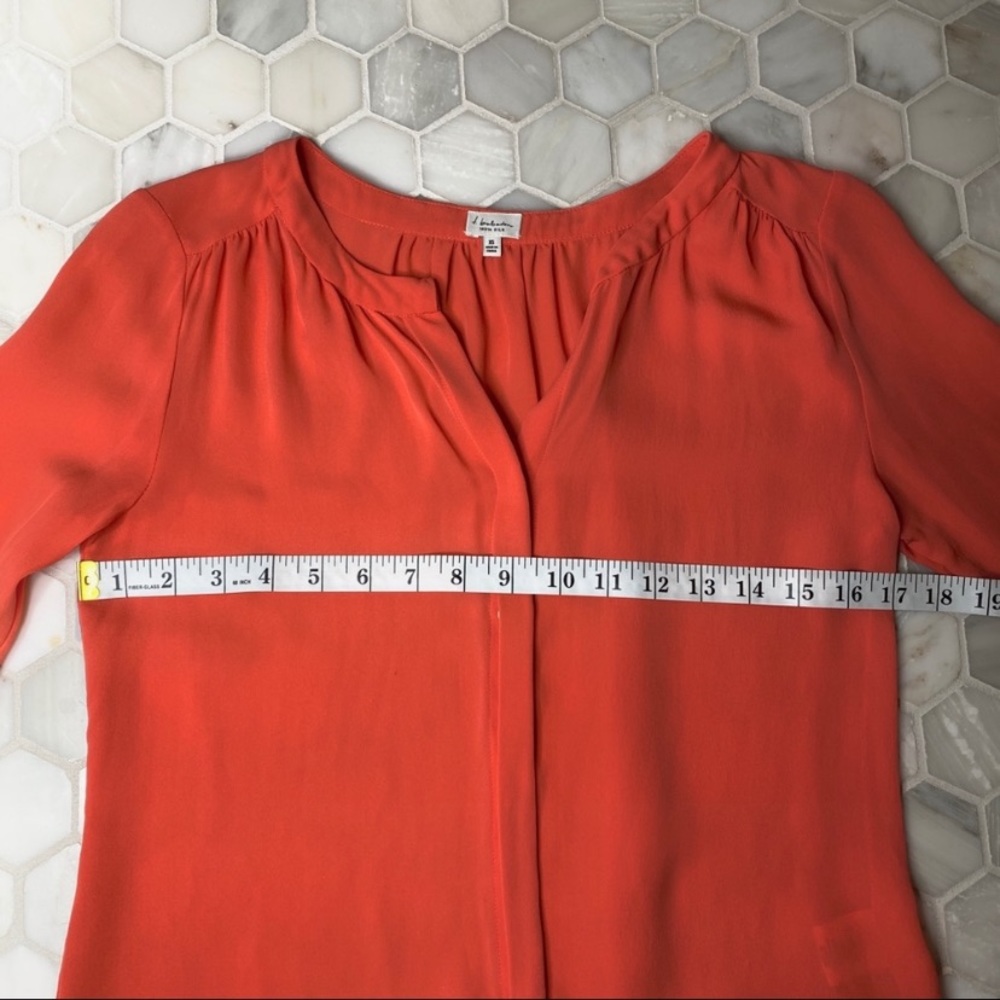 BABATON 100% Silk Coral V-Neck Button Down Long Sleeve Blouse - Picture 7 of 13